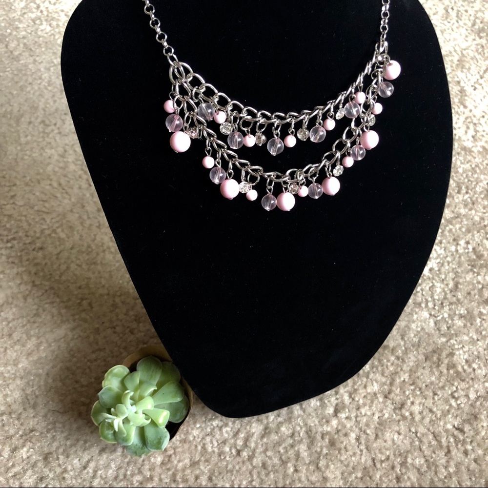 🔶Silver layered with pink stone necklace